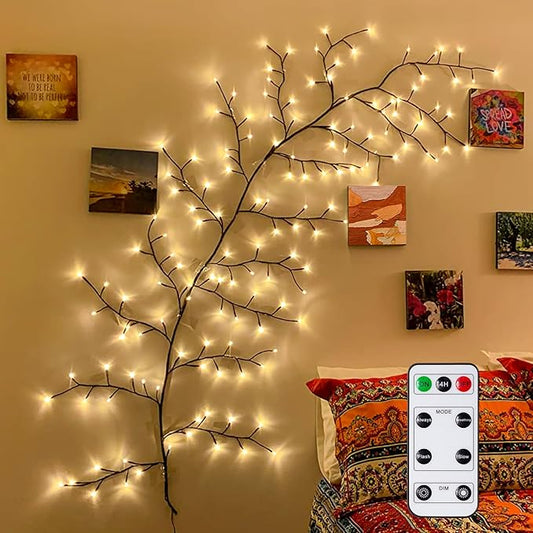 Enchanted Willow Vine Lights with Remote:144 LEDs Flexible DIY Vines with Lights 7.9FT Timer Lighted Warm White Artificial Twinkling Tree led Branch for Bedroom Living Frames Room Wall Decor