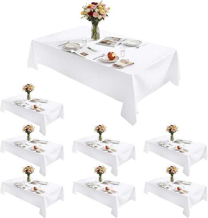 Rectangle Tablecloth 60" x 84", White Washable Polyester Table Cloth, Wipeable Table Cover for Dining, Wedding, Birthday, Party, Banquet Decor, 8 Pack