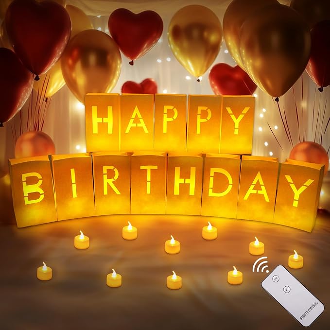Happy Birthday Light Up Sign Decorations, Happy Birthday Light Up Letters | Birthday Decor with 24 LED Lights Candles and Remote Control, Birthday Party Decorations for Women Men Couple