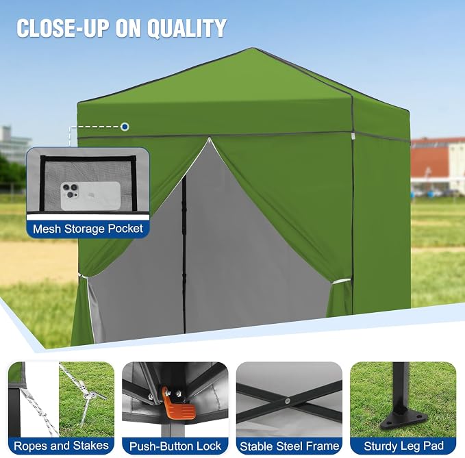 6x4 Pop Up Canopy Tent with Four Wall Panels, Instant Portable Beach Canopy, Outdoor Tent with Carry Bag for Camping, Sports, Tailgating, Events, Grass Green