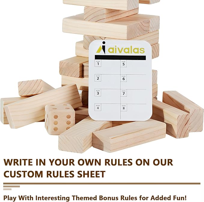 Aivalas X-Large Size Giant Tumble Tower, 60 Blocks Outdoor Games Stacking Games Includes Dice Carrying Bag Scoreboard, Stacking Over 5FT for Backyard Lawn Party Playing