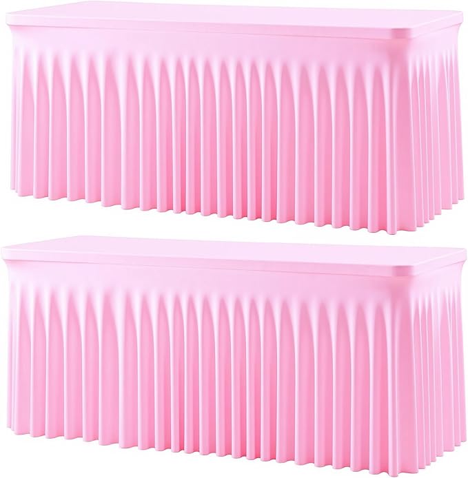 gogoparti 2 Pack Spandex Pink Fitted Table Cloth for 6ft Rectangle Tables Pink Stretch Tablecloth Table Covers Banquet Table Clothes Wrinkle Free Table Skirt for Parties Wedding