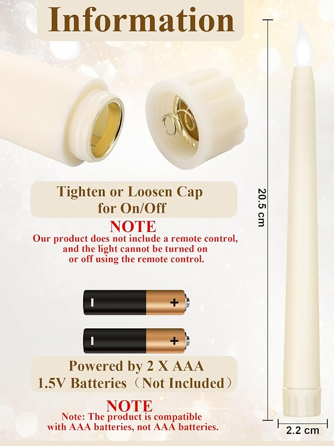 Funtery 48 Pcs Flameless LED Taper Candles Battery Operated Candles Bulk Realistic LED Candlesticks Flickering for Wedding Church Party Home Decor(Ivory,8 Inch,Compact Style)
