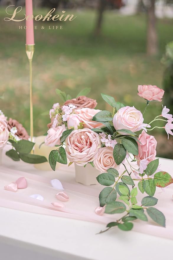 Lookein Artificial Flowers Combo Box for DIY Wedding Bouquets, Centerpieces, Arrangements, Party & Home Decor - Silk and Foam Flowers with Stems, Belle Blush