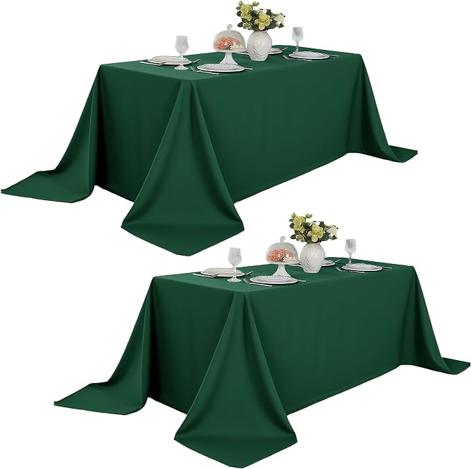 2-Pack 90x132 inch Blackish Green Table Cloths, Solid Stain and Wrinkle Resistant Oblong Tablecloth, Premium Plain Weave Polyester Fabric Rectangle Table Linen Covers for Hotel, Wedding