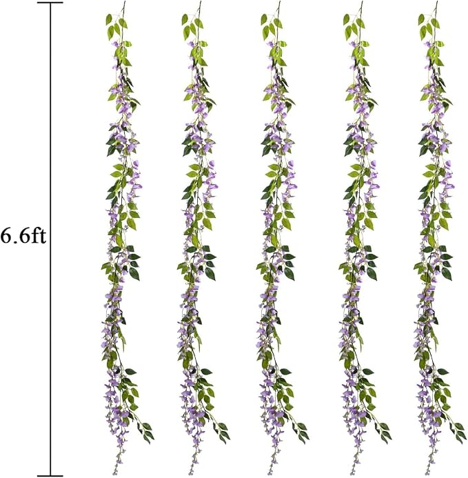 Wisteria Garland 5pack 33Ft Artificial Fake Wisteria Vine Hanging Flowers Fake Vines Plants (Purple)
