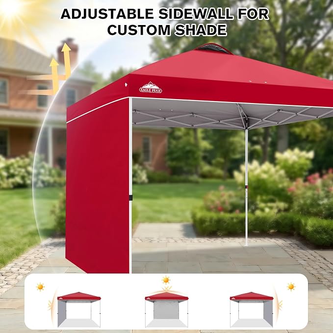 EAGLE PEAK Commercial Canopy 10x10 Pop Up Canopy Tent with 1 Sidewall, Easy Setup Heavy Duty Instant Event Shelter for Vendors & Markets, Outdoor Sun Shade, Red