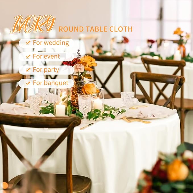 Pesonlook 12 Pack Round Tablecloth,Ivory Polyester Round 90 Inch Washable Fabric Round Table Cover for Wedding/Party/Banquet/Dining/Buffet Table