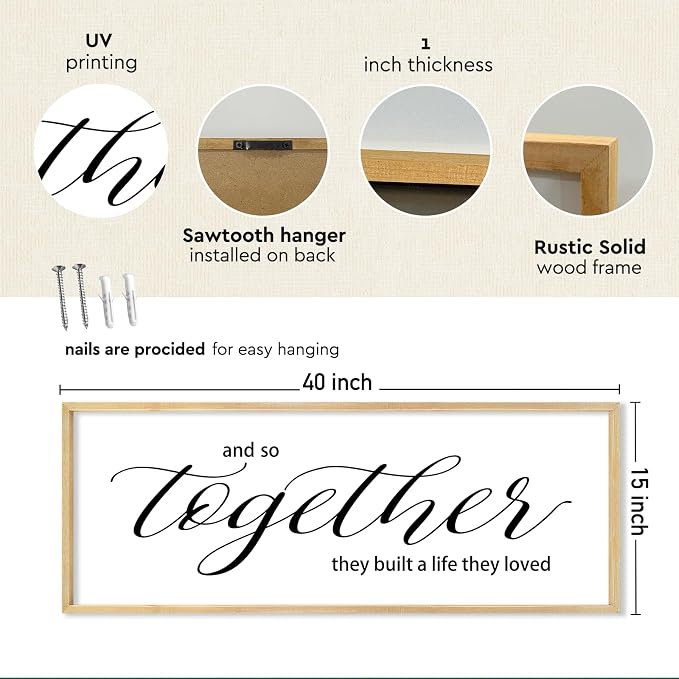 Couples Quote Sign And So Together They Built a Life They Loved Wall Art | Farmhouse, 40x15 Inch Rustic Large Natural Wood Frame, Above Bed Decor for Master Bedroom, Wedding Idea, Ready to Hang