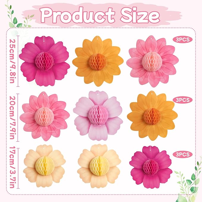 Paper Jazz Hanging Paper Flower Sunflower Honeycomb Party Decoration Pink Orange Spring Garden Themed Summer Party Supplies Large Paper Flower for Wall for Tea Party Baby Shower Wedding.