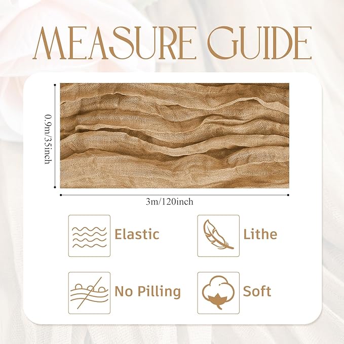 Wokceer Cheesecloth Table Runner 3Pack 10FT Khaki Boho Gauze Cheese Cloth Table Runner for Party Long Rustic Sheer Table Runners for Baby Bridal Shower Wedding Easter Table Decor
