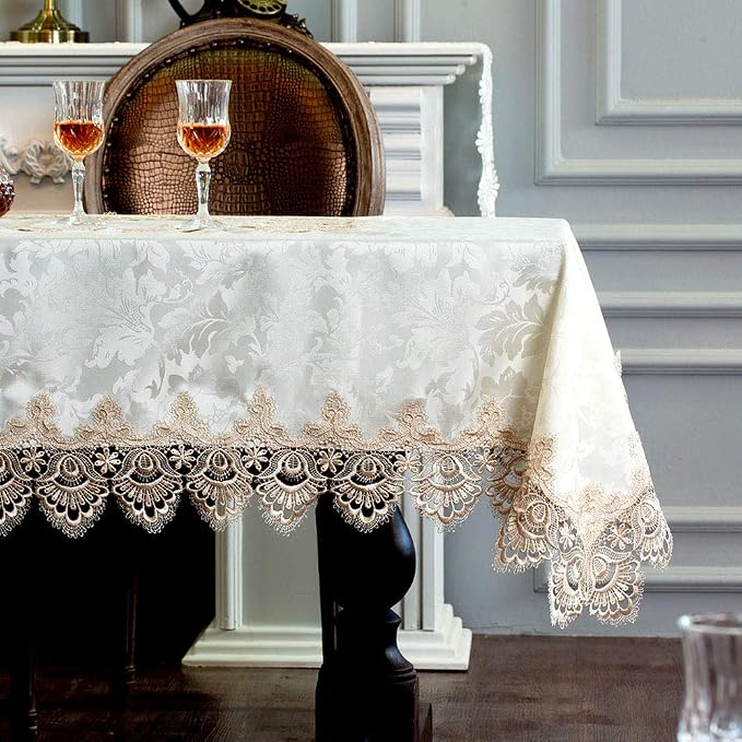 ARTABLE Lace Table Cloth Rectangle Spring Antique Flower Decor Macrame Tablecloth for Outdoor Farmhouse Rustic Kitchen Party Birthday Picnic (Light Brown, 60 x 104 Inch)