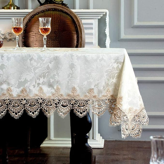 ARTABLE Lace Table Cloth Rectangle Spring Antique Flower Decor Macrame Tablecloth for Outdoor Farmhouse Rustic Kitchen Party Birthday Picnic (Light Brown, 60 x 104 Inch)