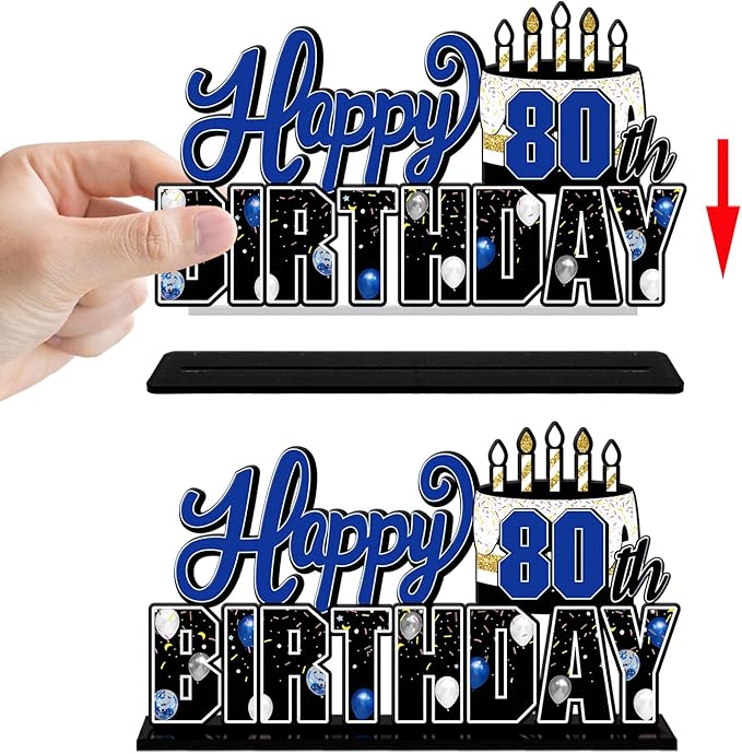 LINGTEER Happy 80th Birthday Blue Acrylic Table Topper Centerpieces Set - Cheers to Eighty Years Old Birthday 80th Bday Party Gift Decorations.