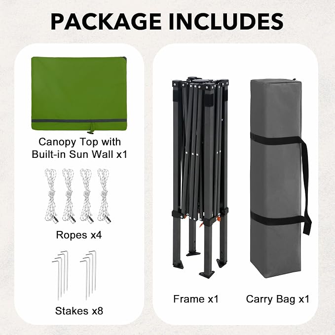 6x4 Pop Up Canopy Tent with Half Wall Panel, Instant Portable Beach Canopy, Outdoor Tent with Carry Bag for Camping, Sports, Tailgating, Events, Grass Green