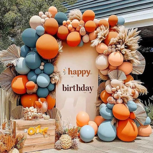 Orange Blue Balloon Arch Kit Double Stuffed Dusty Pastel Blue Burnt Orange Peach Beige Boho Balloon Garland for Neutral Baby Shower Birthday Bridal Wedding Party Decoration