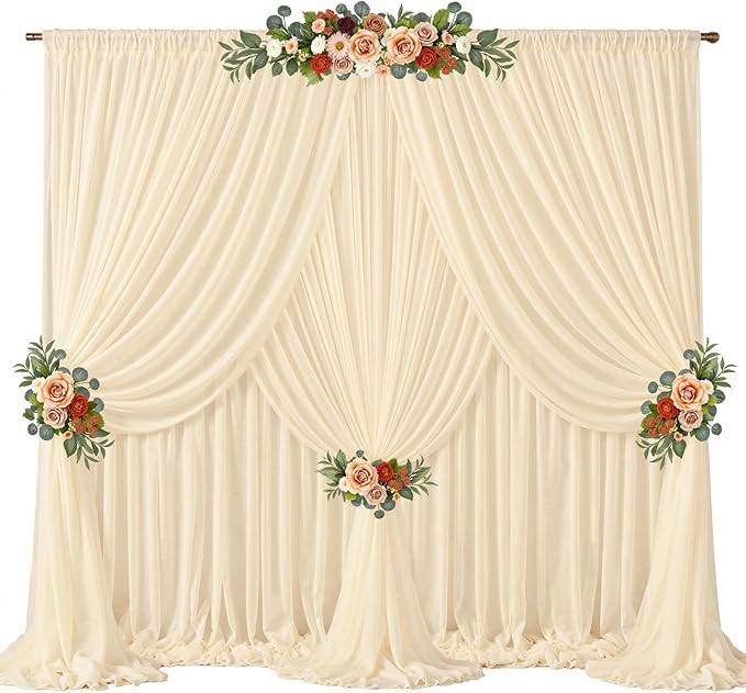30ft x 10ft Champagne Backdrop Curtains, Wrinkle-Free Sheer Chiffon Fabric Photo Backdrop Drapes for Wedding Arch Party Ceremony Stage Photography Decorations