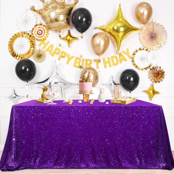 B-COOL Purple Sequin Tablecloth Decorations: Sparkly Mermaid Tablecloths 50x80 Inch Halloween Glitter Table Overlay Bridal Shower Carnival Rectangular Tablecloths