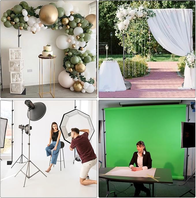 HYJ-INC Pipe and Drape Photography Backdrop Stand Kit Adjustable Photo Background Stand 10ft x 8.5ft with Metal Base for Parties Weddings Birthday Party Events Photo booth With 4 Clamps,Carrying Bag.