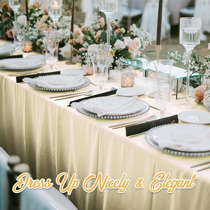 BRILLMAX 10 Pack Beige Tablecloths 70 x 120 Inch for 6ft & 8ft Rectangle Tables - 150 GSM Polyester Fabric, Universal Fit, Water, Stain & Wrinkle Resistant Cloth Cover for Wedding Reception Banquet