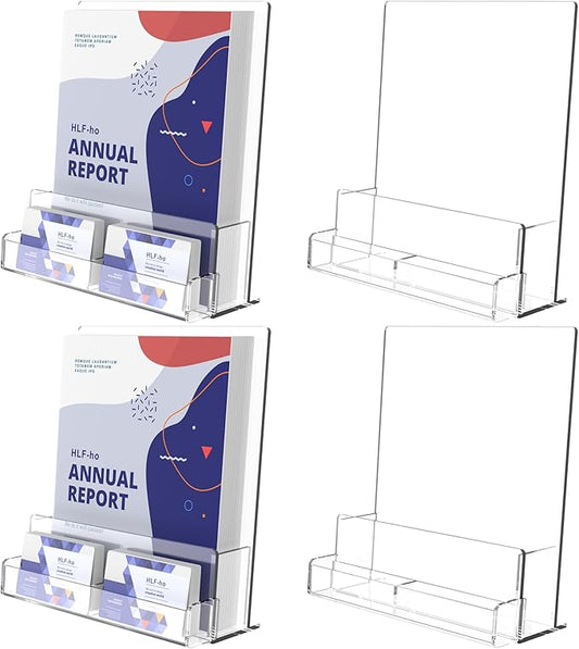 Brochure Holder 8.5x11 Inch Acrylic Literature Holders Clear Flyer Display Stand with Business Card Slot Pamphlet Holder Multi Purpose Organizer for Office, Lobby, Hotels, Trade Shows, 4 Pack