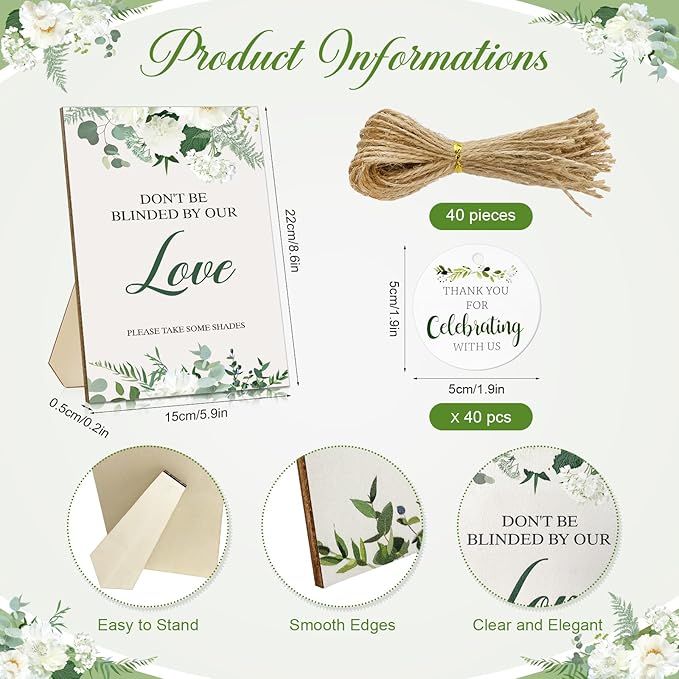 SUNOVELTIES 40 Sets Wedding Favors for Guests Bulk Party Sunglasses Reception Gifts Green Wooden Love Sign Black Mr Mrs Glasses