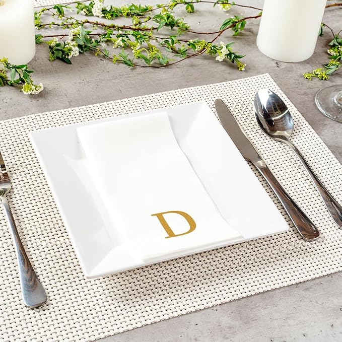 Luxenap 15.8 X 7.9 Inch Linen-Feel Guest Towels, 2000 Lettered Hand Towels - Gold Letter 'D', Sans Serif Font, White Paper Dinner Napkins, airlaid, For Restrooms And Tables - Restaurantware
