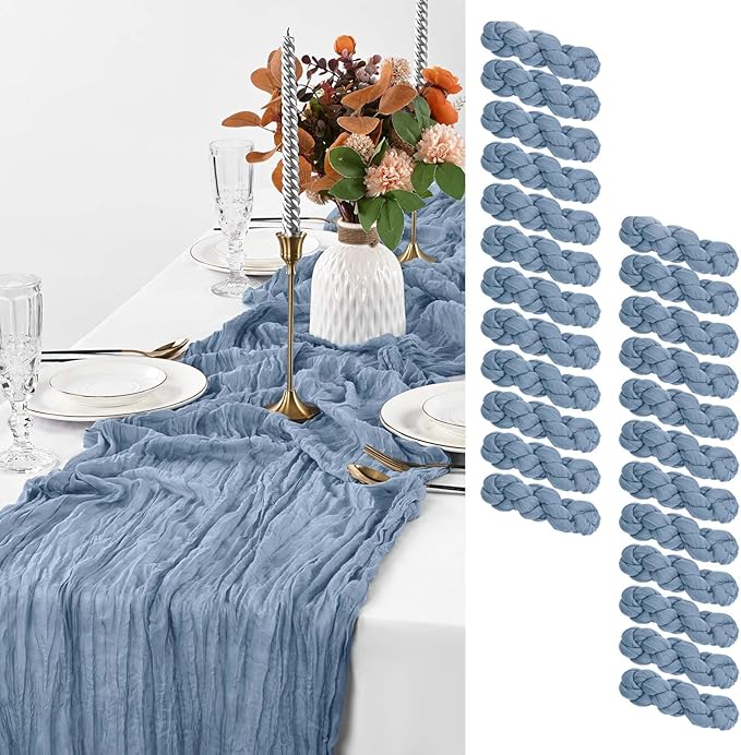 24 Pack Dusty Blue Table Runner, 10FT Cheesecloth Table Runner Long Romantic Semi Sheer Rustic Boho Gauze Table Runners for Wedding Bridal Shower Birthday Party Decorations(21.5×120 Inch)