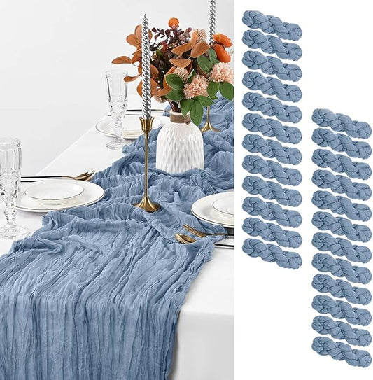 24 Pack Dusty Blue Table Runner, 10FT Cheesecloth Table Runner Long Romantic Semi Sheer Rustic Boho Gauze Table Runners for Wedding Bridal Shower Birthday Party Decorations(21.5×120 Inch)