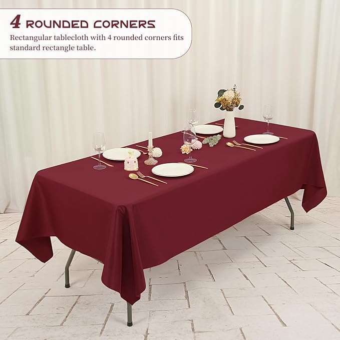 Showgeous 12 Pack Table Cloth Burgundy Tablecloth 60 x 102 Inch Table Clothes for 6 Foot Rectangle Tables, Wrinkle Resistant Washable Polyester Table Cover for Wedding Parties Banquet