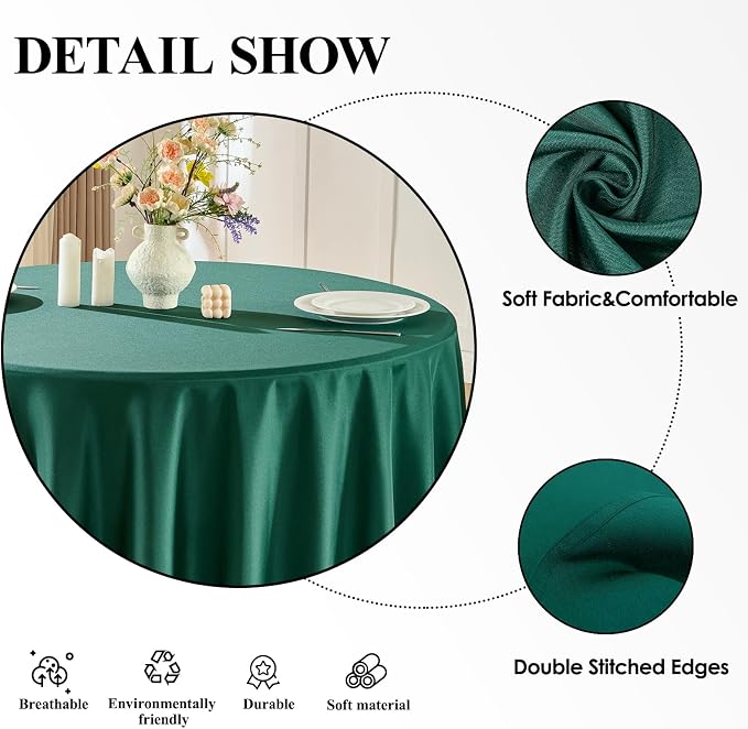 Round Tablecloth 120 Inch 2 Pack Dark Green Tablecloths Washable Decorative Linen Polyester Table Clothes Cover for Dining Table Banquets Buffet Parties and Wedding