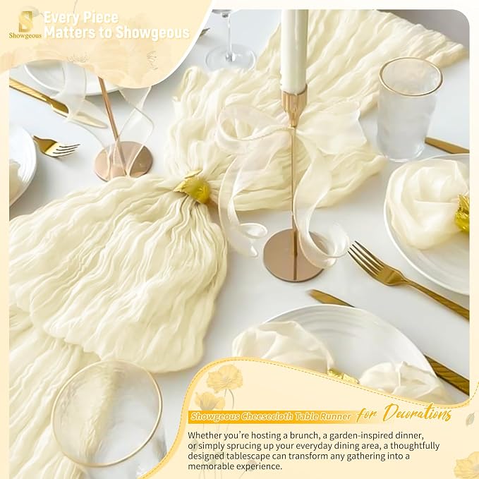 4 Pack Beige Cheesecloth Table Runner 17 x 108 inch Boho Gauze Table Runner Rustic Sheer Cheese Cloth Table Decorations for Wedding Party Baby Bridal Shower Birthday Holiday Home