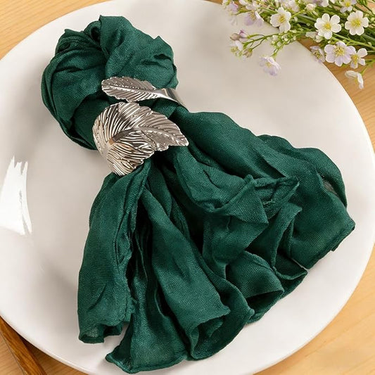 MLMC 10 Pack Emerald Green Cheesecloth Napkins Bulk Washable Cloth Napkins Set of 10 21"x21" Dark Green Rustic Boho Gauze Dinner Table Napkins for Wedding Bridal Shower Family Gathering Decor
