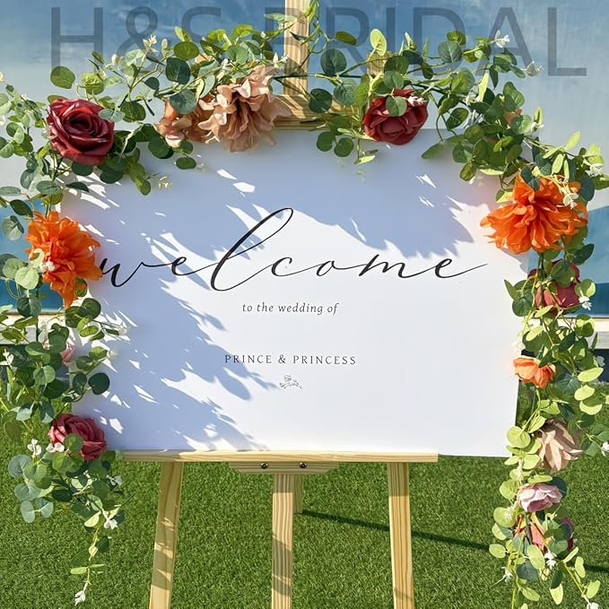 Artificial Flower Garland，6.5Ft Fake Dahlia Rose Floral Eucalyptus Greenery Garland Vine for Wedding Arch，Table Runner Centerpieces Backdrop Room Wall Hanging Plant Decor（Orange）