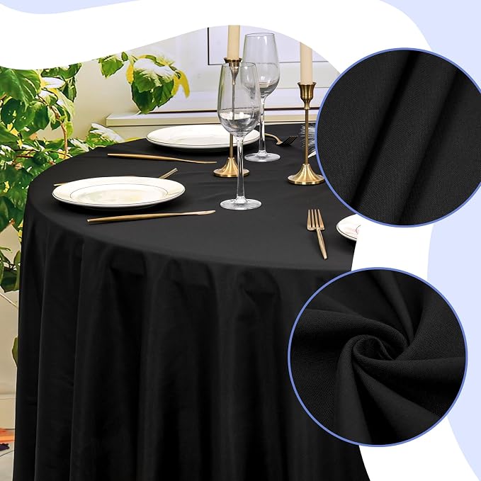 12 Pack Black Tablecloth 90 Inch Round Table Cover | Wrinkle Resistant, Machine Washable Reusable, Wedding, Banquet, Restaurant, Party, Baby Shower,Indoor Outdoor Events