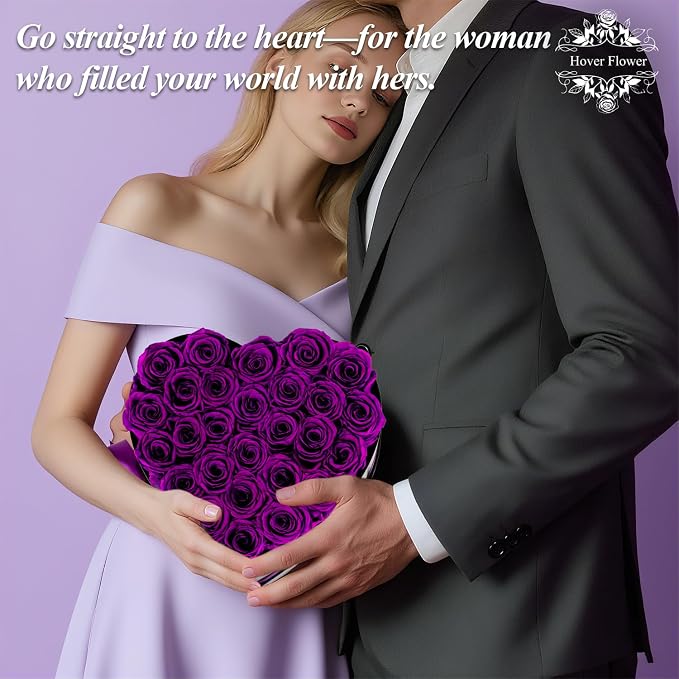 27 Forever Preserved Flowers in a Box, Vanlentines Day Gifts for Her, Eternal Roses Flowers for Delivery Prime, Birthday Gifts for Women Mom Grandma Wife (Purple)