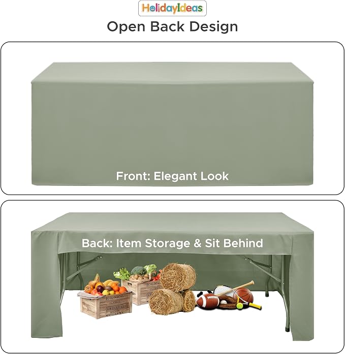 HolidayIdeas 4-Pack 6ft Open Back Fitted Tablecloths for Craft Shows Sage Green