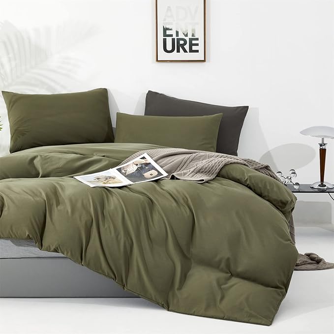 KAREVER Olive Green Comforter Full Size Solid Green Bedding Set 3 PCs Soft Dark Green Full Size Bed Blanket Set for All Season as Gift