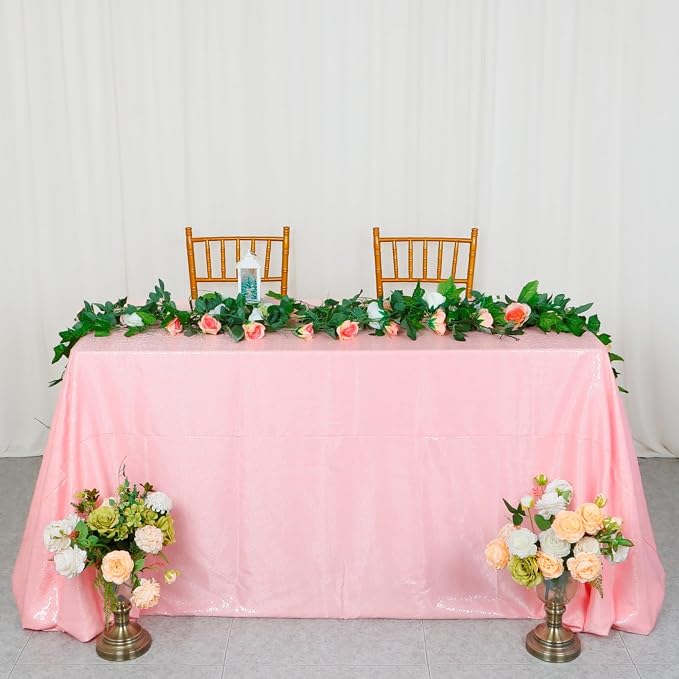 ShiDianYi Shimmer-Baby Pink-Sequin Tablecloth, Rectangle Sequin Table Overlay 50x72-inch, Wholesale Shiny Elegant Sequin Table Cloth, Sequin Linens for Baby Shower