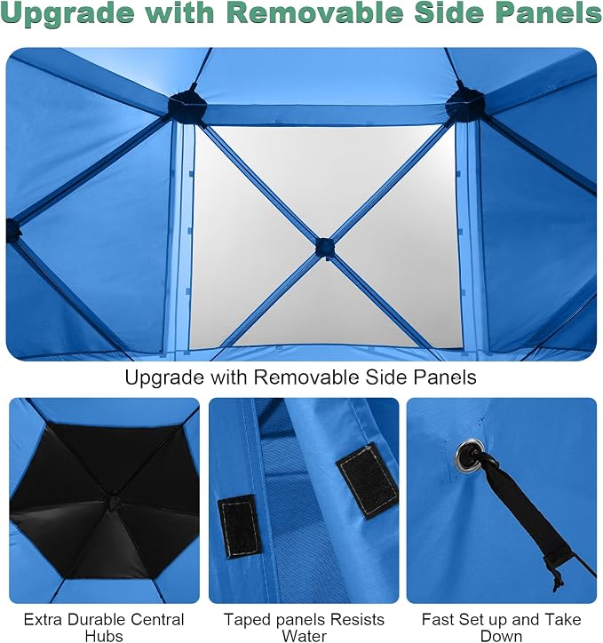 COBIZI 12x12 FT Pop Up Canopy Shelter Tent, Large Gazebos On Clearance with Sidewalls, Screened in Gazebo, Screen Tents Portable carpas para Patio for Outdoor Camping, Backyard, Garden, Beach, Blue