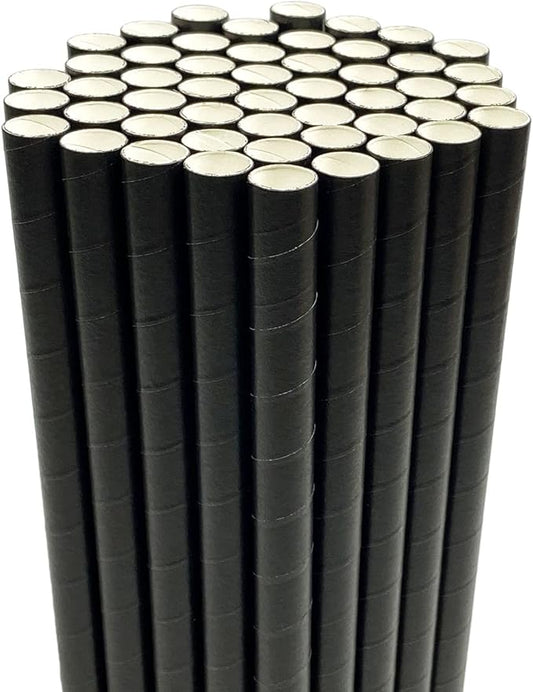 Disposable Drinking Straws Paper Biodegradable 0.5" 1/2 12mm Extra Wide for Boba Smoothies Bubble Tea Pearls Jumbo Milkshake Slushies Thick Shakes, Wedding Birthday Shower Party Supplies, Black 50 PCS
