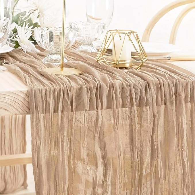 8 Pack Nude Cheesecloth Table Runner 21x120 Inch Gauze Tan Table Runners Reusable Polyester 10ft Boho Rustic Cheese Cloth Table Runner for Wedding Party Baby Shower