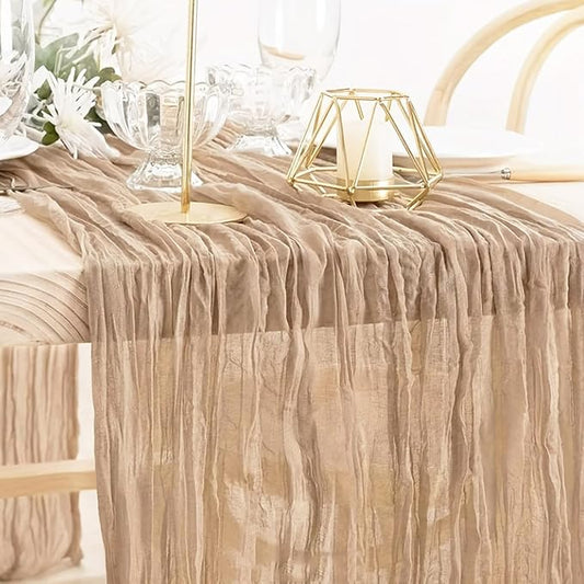 Light Coffee Brown Cheese Cloth Table Runner 21x120 Inch Long Sheer Table Runner Cheesecloth Table Cloth for Valentine’s Day Birthday Party Family Dinner Fit 8-10 People Tables
