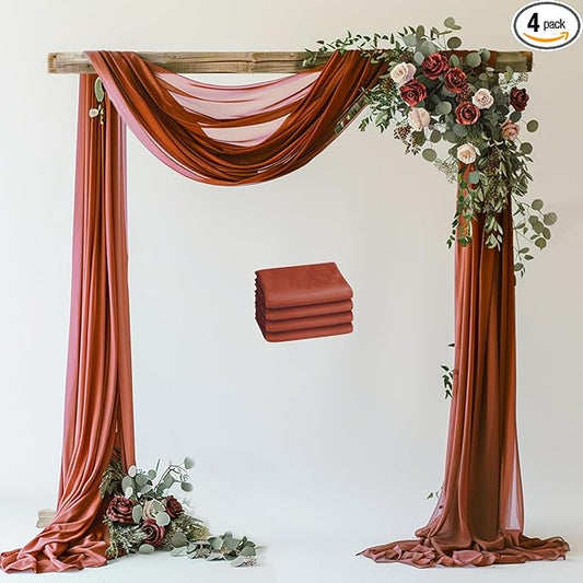 Wokceer Wedding Arch Draping Fabric Terracotta 4 Panels 28.7" x 20FT Sheer Drapes Backdrop for Ceremony, Birthday Party, Bridal Shower Decoration