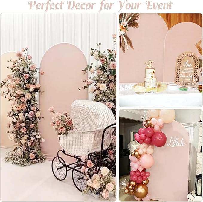 Set of 2 Wedding Arch Cover 2-Sided Round Top Spandex Fitted Arch Backdrop Cover for Birthday Party Baby Shower Wedding Arch Stand Decor（7.2FT, 6FT, Cameo Brown）