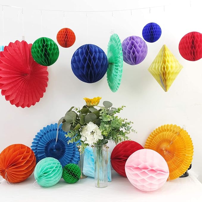 20Pcs Multi-Color Paper Honeycomb Balls Decoration Kit for Candy Bar Birthday Party Decor Rainbow Colourful Baby Bridal Shower Wedding Supplies Home Club Bar Decoration Easter Summer (Rainbow)