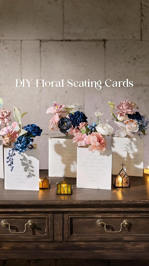 Ling's moment Fake Flowers Box, Faux Artificial Greenery Stems Foam Roses Silk Orchid Ranunculus Fabic Flower for Centerpieces Bouquet Wedding Vase Decorations, Dusty Rose & Navy, Grand Combo