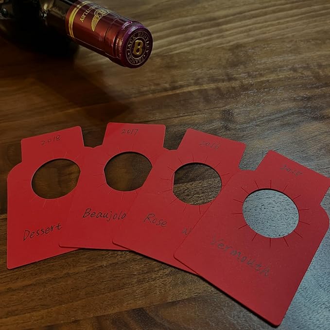 Wine Bottle Tags for Cellar Collection, Champagne,Hanging Labels for Name,Year,Tasting Notes (200Pack-Red)