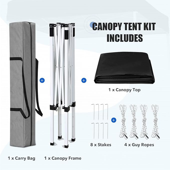 EAGLE PEAK 5x5 Pop Up Canopy Tent Instant Outdoor Canopy Easy Set-up Straight Leg Folding Shelter, Black