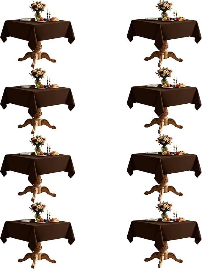 8 Pack Brown Square Tablecloth 54x54 Inch Table Cloth for Square Tables, Wrinkle Resistant Washable Polyester Fabric for Dining Banquet Wedding Party